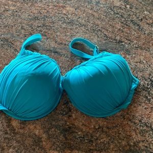 2 Bamboo CUP SIZE beautiful turquoise bikini TOP Underwire with gathered cups